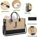 BAGAIL Initial Tote Bag with Makeup Bag, Personalized Gifts for Woman, Monogrammed Beach Bag for Friends, Mom, Teachers(Jute Brown, J)