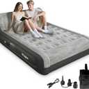 Queen Air Mattress with Headboard, Built-in USB Rechargeable Pump for Quick Inflation, 18" Raised Portable Blow up Mattress with Plush Dutch Velvet for Home, Guests, Camping, Black Grey