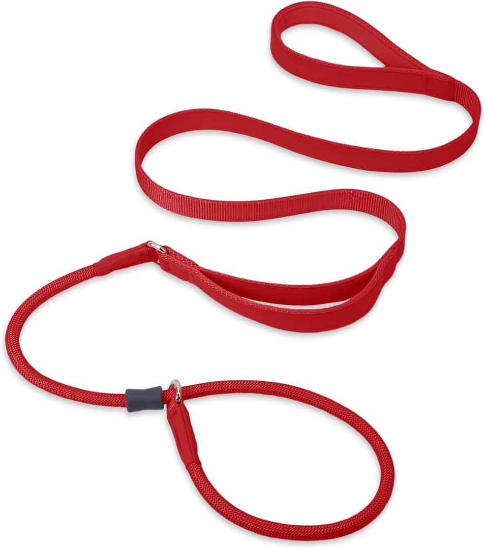 Slip Lead Dog Leash, Dog Training Leash with Double Handle, Soft Leather Slip Leash and Collar, Heavy Duty Nylon Dog Lead, No Pull Walking for Medium Large Small Dogs 6ft Red