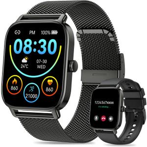 Smart Watch for Men Women Fitness: Waterproof Make Answer Call Digital Mens Watches Pedometer Smartwatch for Android Phone iPhone Samsung Compatible SpO2 Sleep Heart Rate Monitor Running Step Tracker (Black)