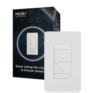 MOES Star Ring Smart Ceiling Fan Control and Dimmer Light Switch, 2.4GHz WiFi Smart Switch, 4-Speed & 1-100% Dimmable, Neutral Wire Required, Smart Life APP, Compatible with Alexa & Google Home
