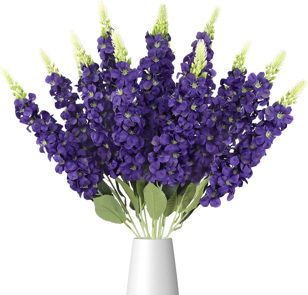 3PCS Purple Artificial Delphinium Flowers Faux Snapdragon 21.65 Fake Hyacinth Silk Flowers for Wedding Bridal Bouquet Centerpiece Table Home Party Office Decor(Purple)