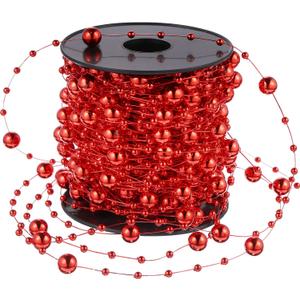 Pangda 65.6 ft Artificial Pearl Beads Garland for Christmas Tree Plastic Beaded String Strands Chain Ornament for Wedding Halloween Party Decoration Bridal Bouquet Craft Flower DIY Supplies (Red)