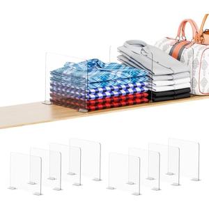 Yieach 8 Pack Acrylic Shelf Dividers for Closet Organization - Suitable for All Cupboard,Wood Shelves -Clear Closet Dividers for T Shirt,Towel,Bag,Purse Dividers,Handbag Organizer,Sweater Organizer