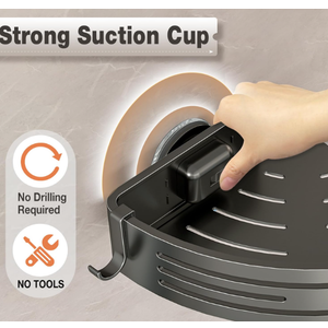 Corner Shower Caddy with Suction Cups, Shower Suction Shelf With Towel Bar, Wall Bathroom Shower Organizer Corner with Hooks, No-Drilling Removable (Plastic, 2-Pack, Gunmetal Gray)