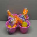 Beach Bucket Toy Set 9 Piece 1 Bucket 2 Shovels 1 Rake 5 Sand Molds 4 Pack