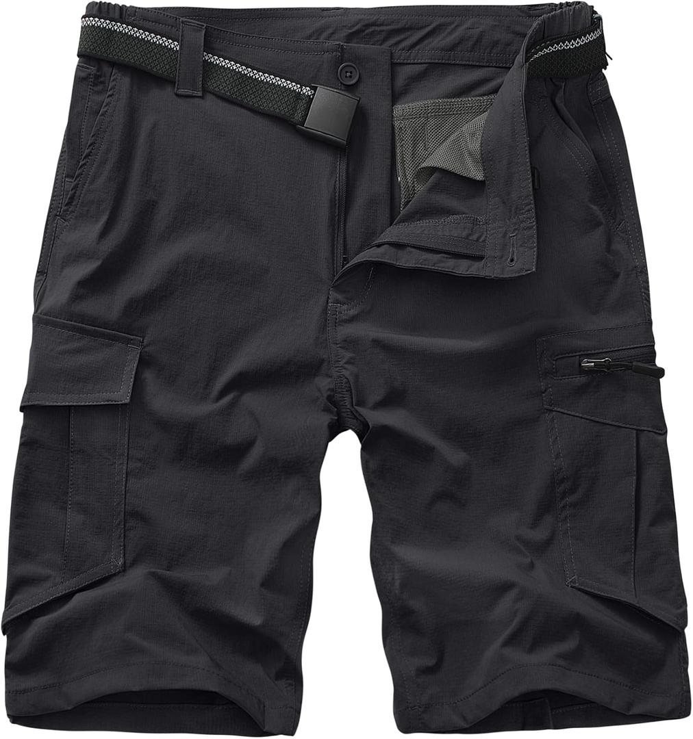 Toomett Mens Hiking Cargo Shorts Quick Dry Lightweight Travel Fishing Camping Golf Shorts with Multi Pockets (34, Black)