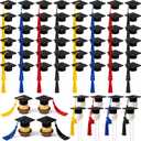Flutesan Mini Felt Graduation Caps Lollipop Cake Topper with Tassel Grad Black Hat Chocolates Decor 2026 Grad Party Supplies