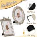 Qunclay 2 Pcs 4 x 6 Inches Vintage Picture Frames Antique Baroque Ornate Resin Rectangle Oval Photo Frames with Glass Front Tabletop and Wall Decor for Home Wedding Christmas Party Decor(Silver)