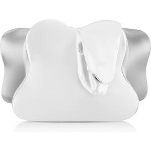 Cervical Neck Pillowcase (Only Pillowcase) Satin Pillow Cover with Zipper Ergonomic Contour Pillow Cover for Side Back Stomach Sleepers(White and Gray,Standard Size)