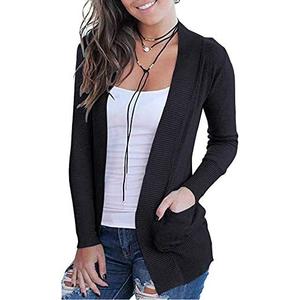 VOIANLIMO Women's Open Front Casual Long Sleeve Knit Classic Sweaters Cardigan with Pockets, Small