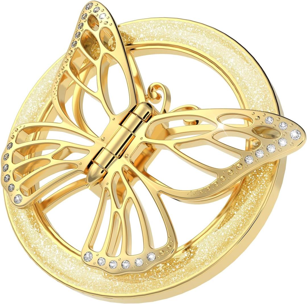 Magnetic Phone Grip for MagSafe, Butterfly Phone Grip Holder Finger Kickstand for iPhone 16/15/14/13/12 Series, Adapter Ring for MagSafe Included (Bling Gold)