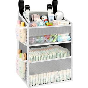 Hanging Diaper Organizer, 2 Tier Hanging Diaper Caddy, Holds 90+ Diapers
Durable Diaper Organizer for Changing Table,Cribs,Car,Playard or Wall & Nursery Organization, 4 Mesh Pockets, Won't Deform