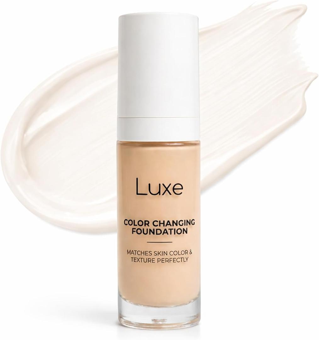 Luxe Research Color Changing Foundation for Women – Instantly Adapts to Skin Tone – Buildable Light-to-Medium Coverage Liquid Makeup – 12-Hour Wear, Natural Dewy Finish, 1.0 fl oz (Medium)