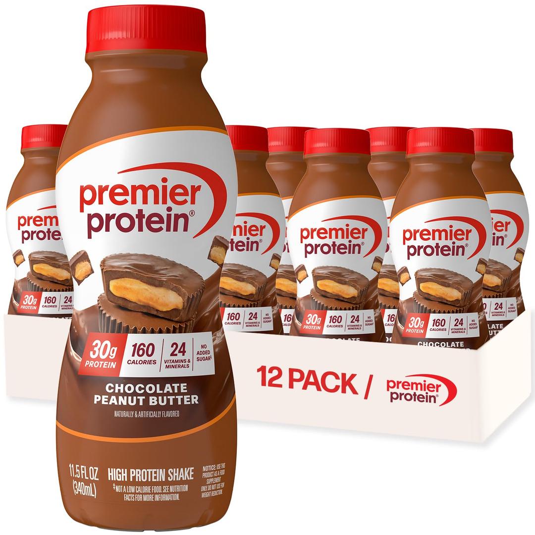 Premier Protein Shake, Chocolate Peanut Butter, 30g Protein, No Added Sugar, 24 Vitamins & Minerals to Support Immune Health, 11.5 fl oz, 12 Pack (EXP 10/27/26)