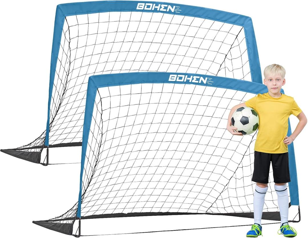 BOHEN 5x3ft Portable Soccer Goal for Kids Backyard with Carry Bag - Easy Folding Lightweight Fun for Outdoor Indoor Training Games for Teen Youth Adult (Blue)