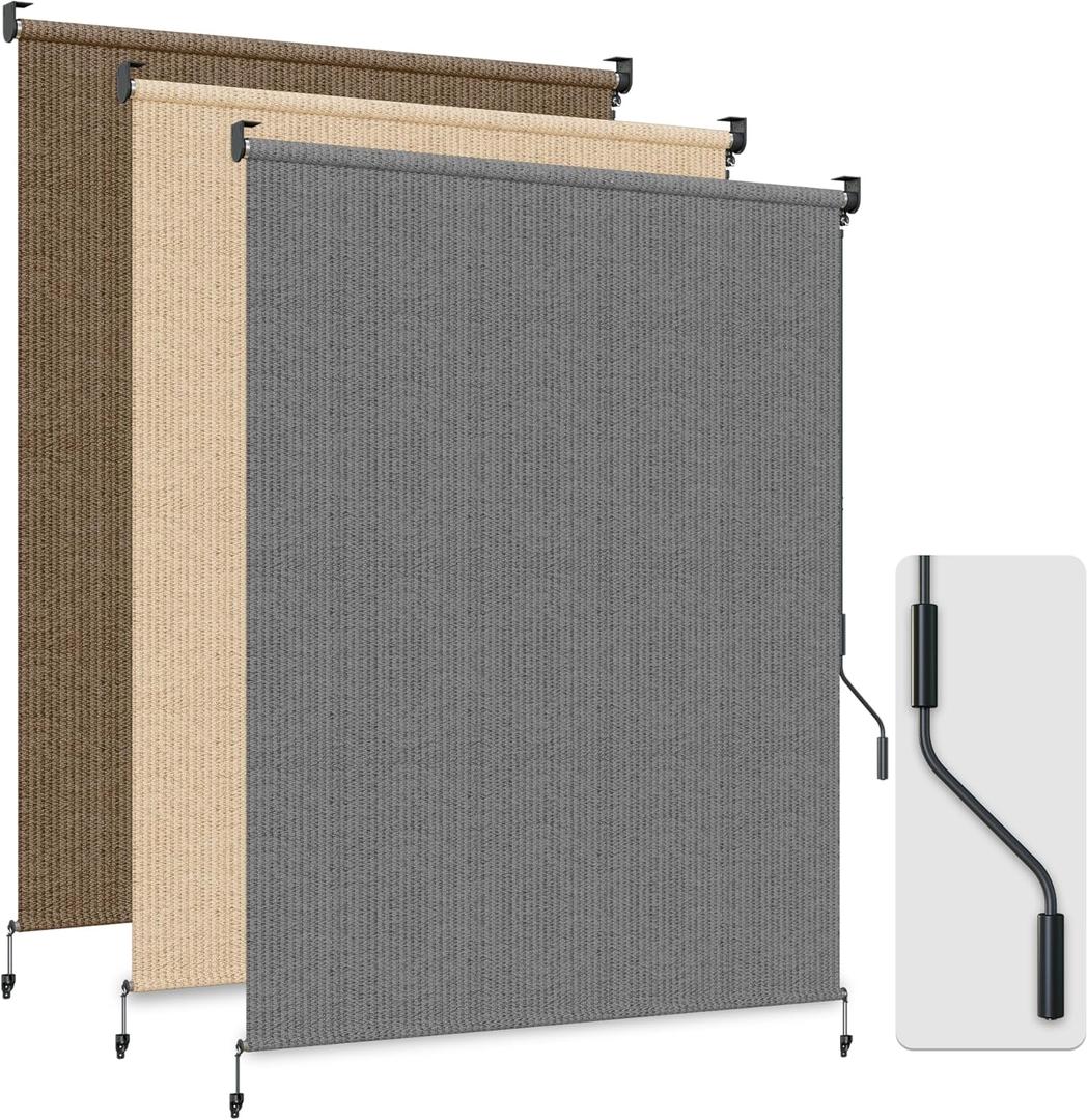HOMEDEMO Outdoor Roller Shades for Patio, 6'W x 6' H Roll up Shade for Outside, Sun Roller Shade Cloth Roll Blinds Cordless Waterproof for Porch Gazebo Pergola Balcony Backyard Grey