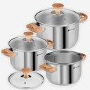 Daniks Oslo 6-Piece Stainless Steel Cookware Set with Glass Lids, Tri-Ply Bas...