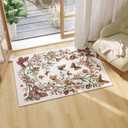 Rugcomf Door Mat Indoor Entrance 2x3 Rug Machine Washable Boho Floral Butterfly Small Area Rug Non-Slip Low Pile Throw Rugs for Entryway Kitchen Front Door Indoor Entrance Entry Kids Room, Beige