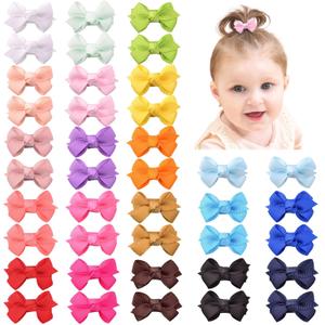 Mini Fully Lined Grosgrain Ribbon Hair Bows Clips for Baby Girls with Fine Hair - 40PCS (20 Color Pairs)