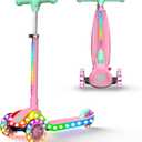 2-in-1 Adjustable Kick Scooter for Kids 3-5 (Suitable 3-12 Years),5-Level Handlebar & Removable Seat, LED Light-Up Wheels, Wide Deck, Foldable Design for Indoor/Outdoor Use - Girls & Boys