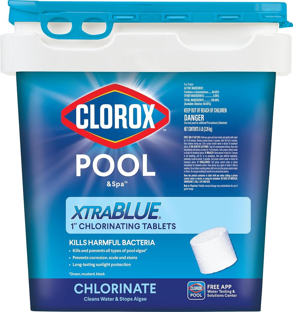 Clorox Pool&Spa XtraBlue 1 Swimming Pool Chlorinating Tablets, Kills Bacteria & Stops Algae, Perfect for Small Pools (5 LB)
