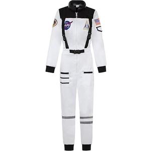 Womens Astronaut Costume Adult Space Suit Halloween Dress up (White, M)