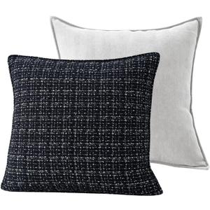 Luxury Tweed & Chenille Throw Pillow Covers  Set of 2 (18" x 18") with Soft and Luxurious Textures Decorative Throw Pillows for Couch, Bed, and Home Decor (Black)