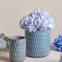 Utensil Holder, 7.5"+5.3" Ceramic Kitchen Utensil Holder for Countertop, Large Cooking Utensil Crock for Kitchen Counter, Set of 2, Blue