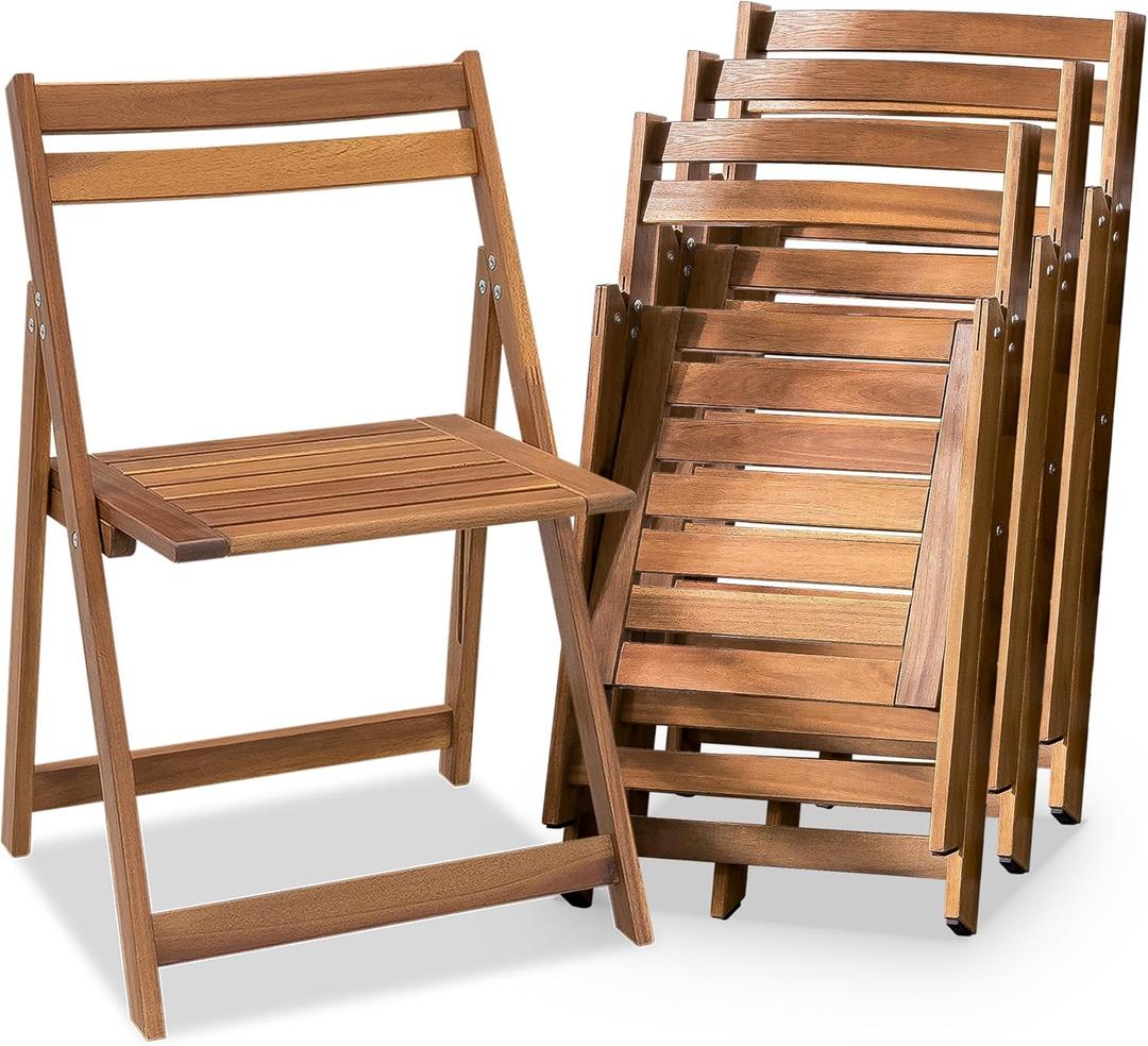 Acacia Wooden Chairs Set of 4, Folding Waterproof Small Patio Chairs with Waterproof and UV Coating, Indoor Outdoor Bistro Set for Garden Balcony Patio Lawn Living Room