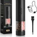Electric Salt and Pepper Grinder Set Shakers 2 IN 1-Rechargeable Automatic Pepper Mill,with LED Lighting,Adjustable Grinder,Large Capacity-Ideal for Kitchen,BBQ,Ideal Kitchen Gifts (Black)