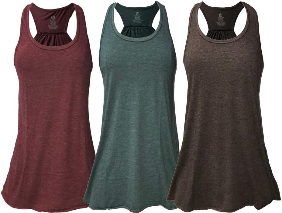 Womens Flowy Racerback Tank Top Lightweight Athletic Sleeveless Workout Gym Shirt Regular & Plus Pack of 3 XL