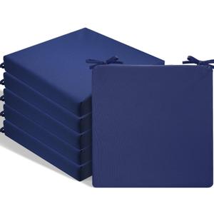 Preboun 6 Pack Outdoor Chair Cushions 22" x 22" x 3" Patio Waterproof Fade Resistant Seat Cushions with Ties Replacement Chair Pads for Patio Furniture Garden Sofa Couch (Navy Blue)