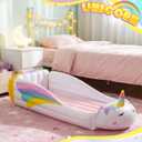 Unicorn Toddler Kids Inflatable Bed, Travel Bed with Safety Bumper and Air Mattress Portable Air Mattress with Pump for Vacation Hotel Home Sleepover Kids Birthday Gift