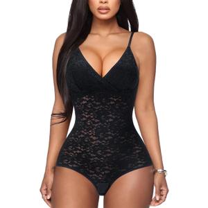 BRABIC Lace Bodysuit for Women Tummy Control Shapewear Sleeveless Tops V-Neck Backless Camisole Jumpsuit Shaper 2XL