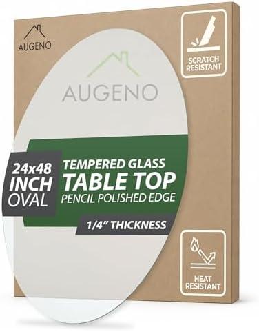 Augeno 24x48 inch Oval 1/4" Thick Pencil Polished Edge Clear Glass Table Top with 6 Bumpers - Tempered, Scratch Resistant & Safety Replacement Glass for Dining, Coffee, Patio & End Tables