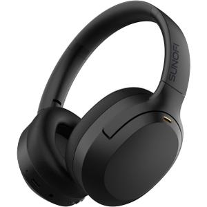 Hybrid Active Noise Cancelling Headphones, Wireless Over Ear Bluetooth Headphones with Mic, 60H Playtime, Hi-Res Audio, Deep Bass, Foldable Comfort Fit Ear Cups for Travel, Office, Home (Black)