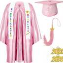 Foaincore 2025 Year Preschool and Kindergarten Graduation Gown Cap Tassel Set with 2025/2026 Charm Printed Stole Grad Gift (33, Pink)