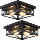 2Pack Vintage Farmhouse Flush Mount Ceiling Light Fixtures, 2-Light Hallway Kitchen Ceiling Light, Industrial Farmhouse Light Fixtures Ceiling Mount for Bedroom (2 Pack(9.8 in), Black)