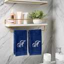 Creative Scents Navy Blue Monogrammed Towels with Initials - 4 Pack Super Absorbent Bathroom Fingertip Cotton Towel with Soft Velour Finish - Personalized Gifts for Freinds & Family 11"x18" Initial A