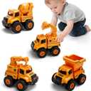 Construction Truck Toys for Toddlers 1-3, Push and Go Toy Vehicles Set with Mixer, Dump Truck, Excavator, Bulldozer, Friction Powered Cars for Boys and Girls, Gift for 2 3 4 5 Year Old Kids (Yellow), 4 Pcs