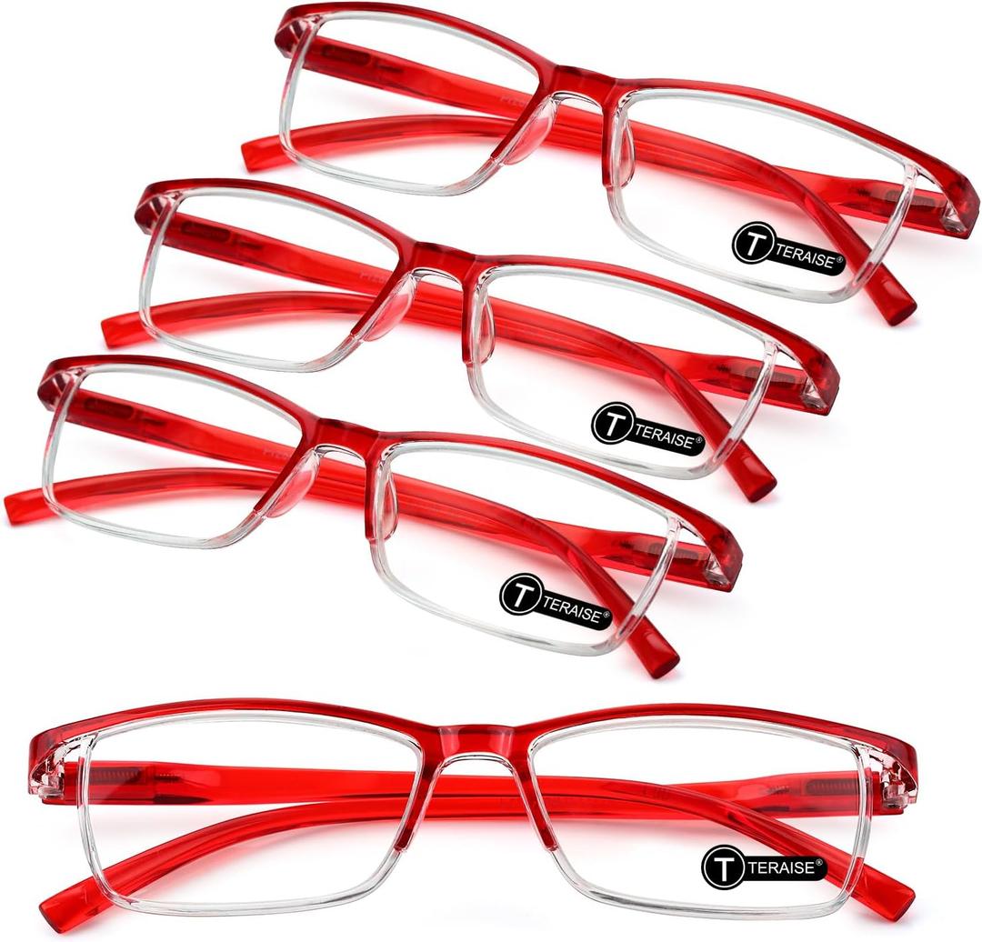 TERAISE Fashion Anti-blue light Reading Glasses Men Women Computer Reader (Red, Pack of 4)