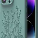 OAOA Magnetic Engraved Case Compatible with iPhone 14 Pro, Compatible with Magsafe, Camera All-Round Protection, Slim Liquid Silicone Phone Case for Women Girls, Midnight Green Flower