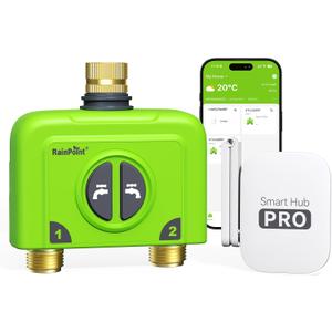 RAINPOINT WiFi Water Timer for Garden Hose, 2 Zone WiFi Sprinkler Controller, Smart Hose Timer Valve, Automatic Drip Irrigation System/Rain Delay for Garden/Lawn