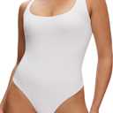NANJI Sleeveless Bodysuit for Women - Slim Fit Scoop Neck Body Suit, Stretch Double Lined Tops, Casual Going Out Outfits (M, White) (White, M)