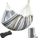 JoyView Brazilian Double Hammock with Hanging Ropes Extra Large 86.6x59 Portable Cotton Hammock for Patio Backyard Porch 450LBS Weight Capacity Perfect for Outdoor/Indoor - Blue & White Stripes