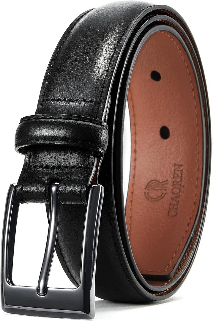 CHAOREN Men's Belts Leather Gift for Men - Ideal Match for Mens Dress Shoes (38 (Fits Waist 36"-37"), Black)