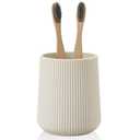 YAUKPH Beige Striped Toothbrush Holder for Electric Toothbrushes Bathroom Organizer Cup for Toothpaste Kids & Adults