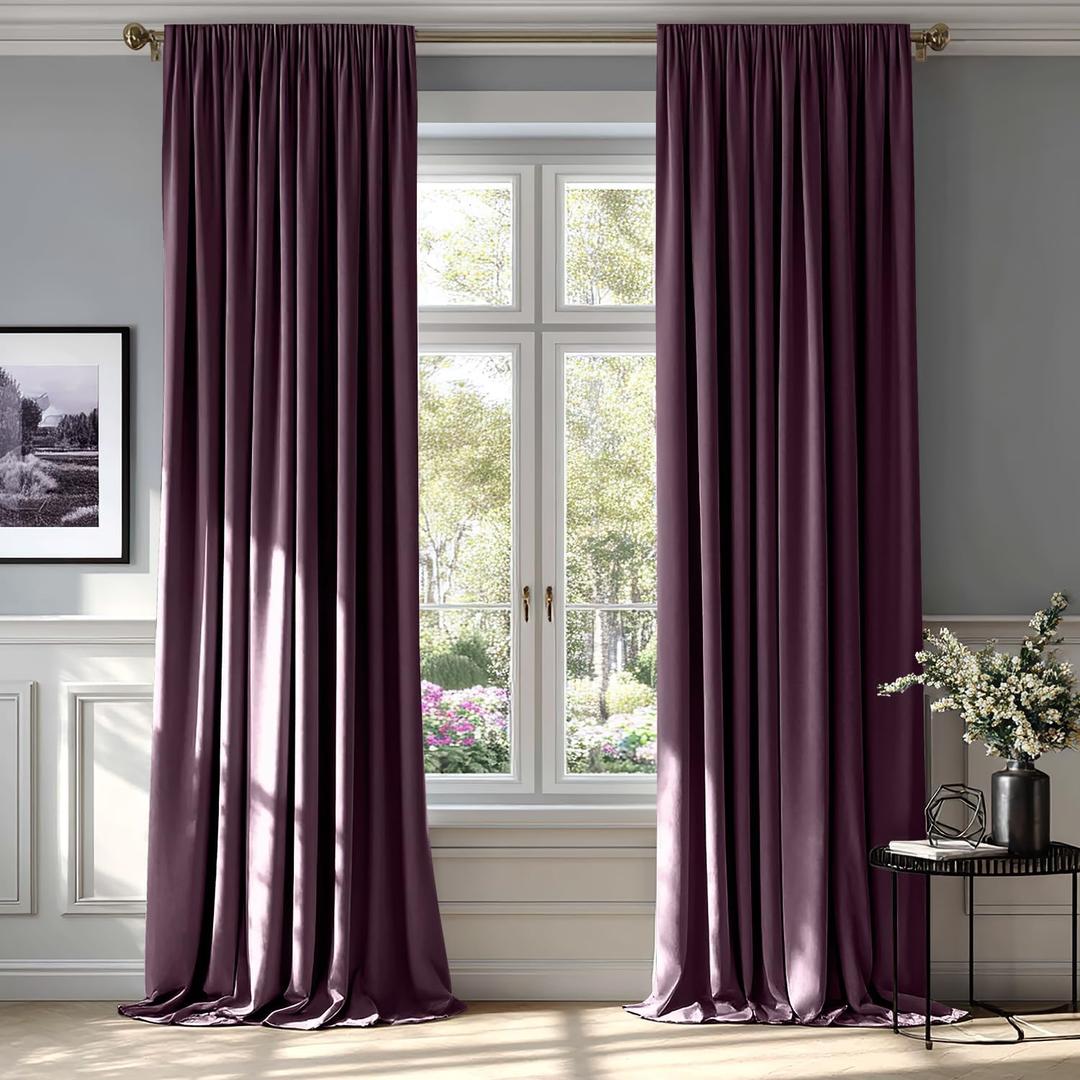MIULEE Purple Orchid Velvet Curtains Thermal Insulated Blackout Curtain Drapes for Bedroom Living Room Darkening 96 Inches Long Curtains Panels Rod Pocket Set of 2