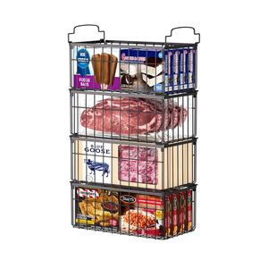 Freezer Organizer Bins, 4 Pack Stackable Deep Chest Freezer Organizer Bins, Foldable Baskets with Handles, Black Storage Container Baskets for 5/ 7 Cu.FT Deep Freezer Sort Frozen Meats